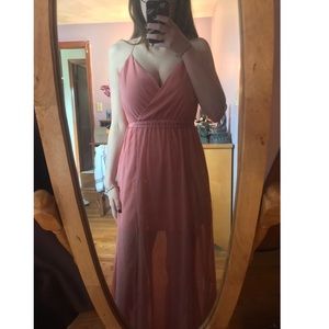 BEBE Peach gold beaded maxi dress